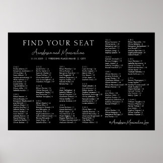 Póster Black and White Wedding Alphabetical Seating Chart