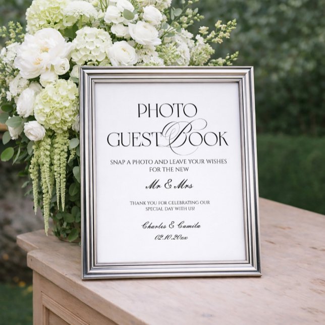 Póster Black and White Wedding Photo Guest Book Poster (Subido por el creador)
