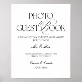 Póster Black and White Wedding Photo Guest Book Poster