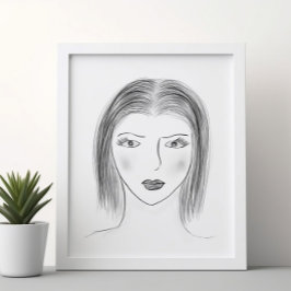 Póster Black and White Woman Face Sketch for Gallery Wall