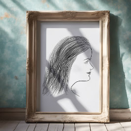 Póster Black and White Woman Profile Sketch Gallery Wall