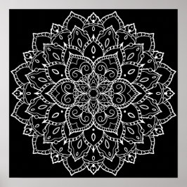 Póster Black Background Large Coloring Mandala