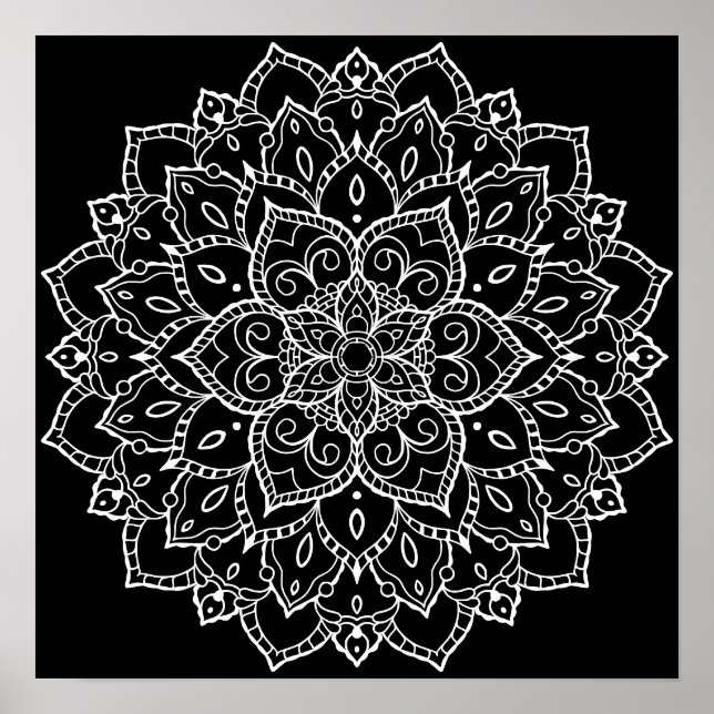 Póster Black Background Large Coloring Mandala (Frente)