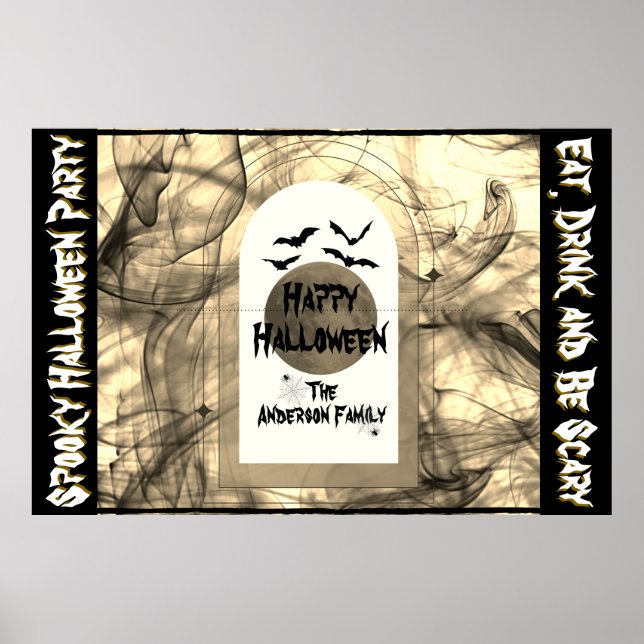 Póster Black Bats Spider Web Full Moon Happy Halloween (Frente)