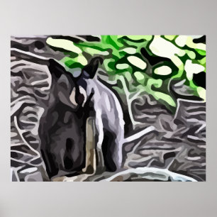 Póster Black Bear in the woods painting