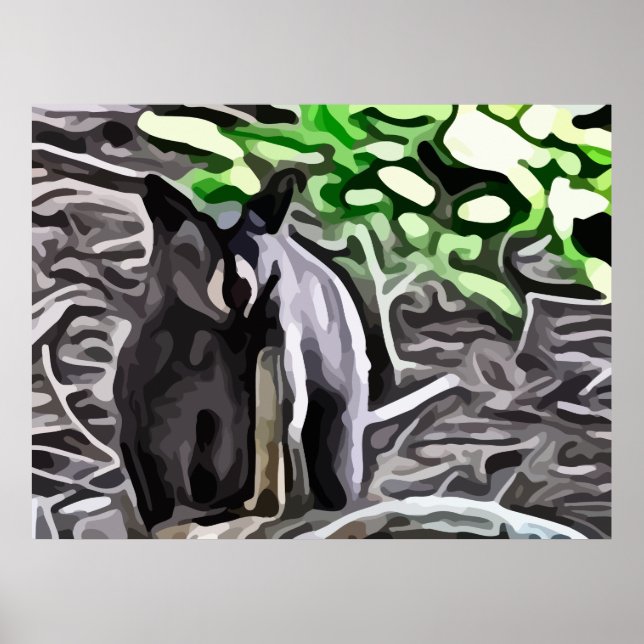 Póster Black Bear in the woods painting (Frente)