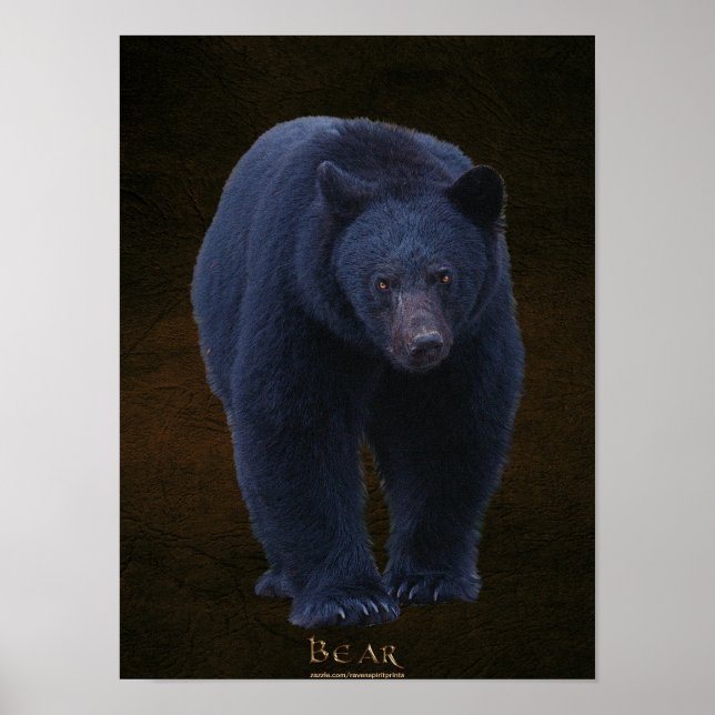 Póster Black Bear Wildlife Art Poster w Faux-cuero BG (Frente)