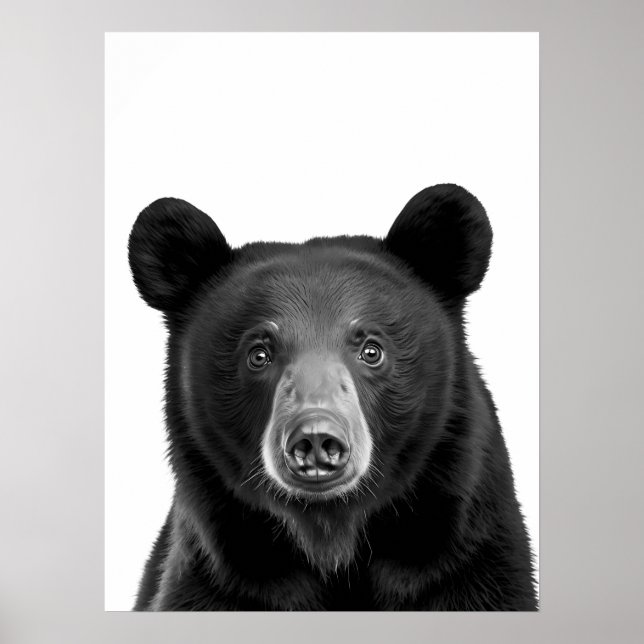 Póster Black Bear Woodland Retrato moderno blanco negro (Frente)
