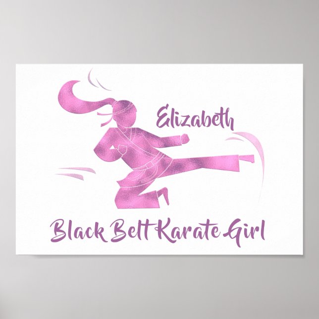 Póster Black Belt Karate Girl Pink Purple Modern Chic (Frente)