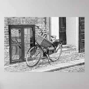 Póster Black Bicycle With Big Basket, Copenhagen, Denmark