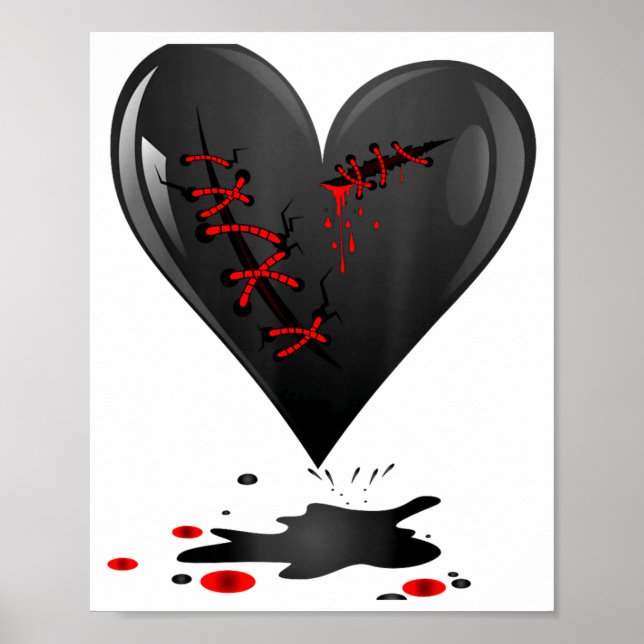 Póster Black Bleeding Cut Open Broken Heart Goth Valentin (Frente)