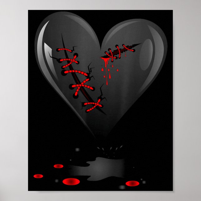 Póster Black Bleeding Cut Open Broken Heart Goth Valentin (Frente)