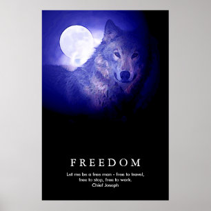 Póster Black Blue Night Wolf Fullmoon Libertad