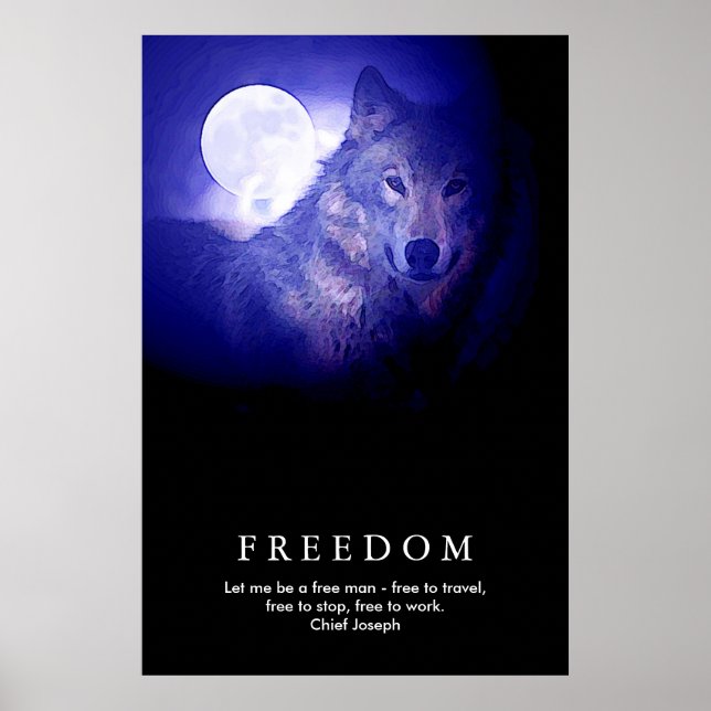 Póster Black Blue Night Wolf Fullmoon Libertad (Frente)