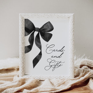 Póster Black Bow Baby Shower Cards and Gifts Rótulo