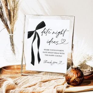 Póster Black Bow Bridal Shower Date Noche Ideas Rótulo
