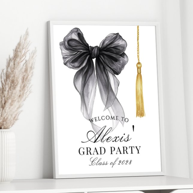 Póster Black Bow Coquette Graduation Party Welcome sign (Subido por el creador)