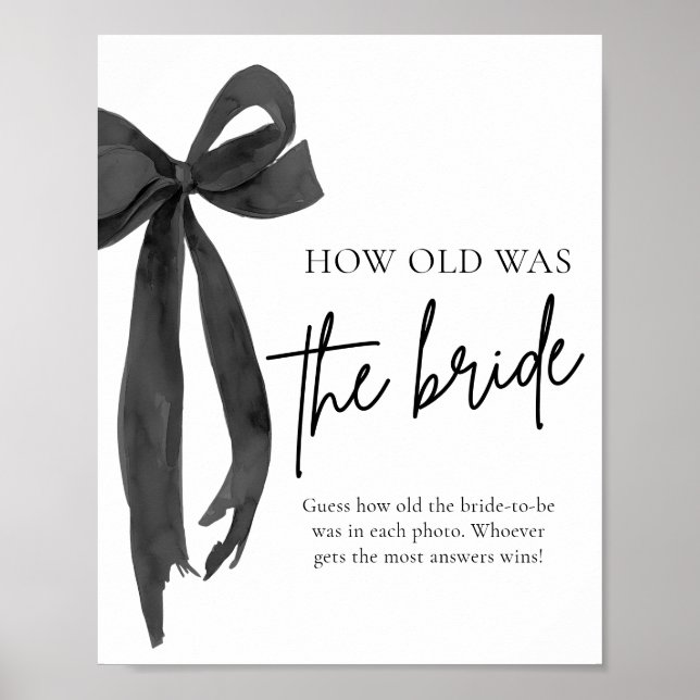 Póster Black Bow How Old Was Bridal Shower Game (Frente)