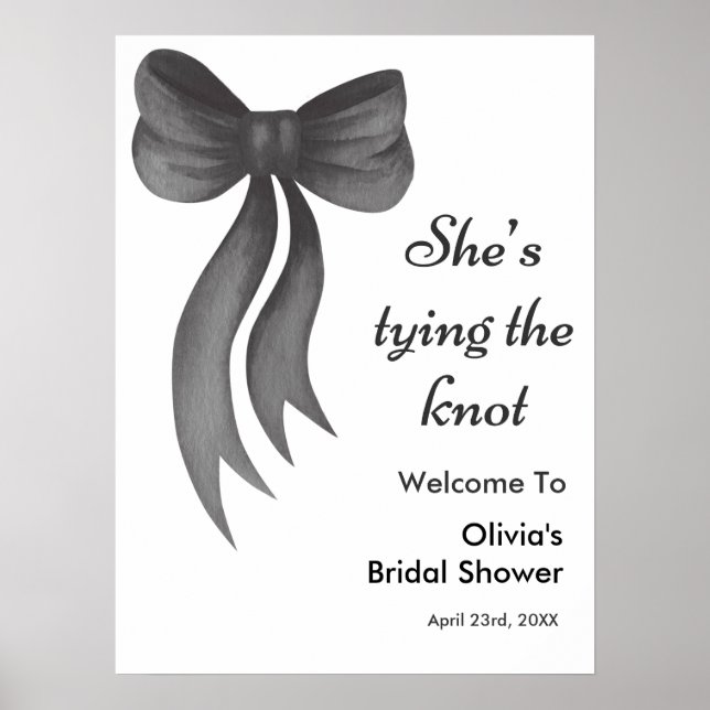 Póster Black Bow She's Tying the Knot Bridal Shower  (Frente)