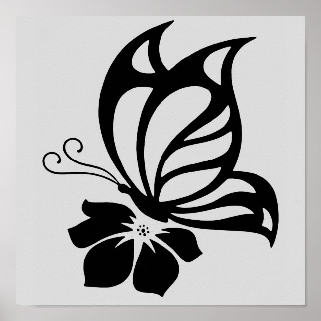 Póster Black Butterfly on a Flower Poster Paper (Frente)