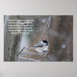 Póster Black Capped Chickadee in Snow - Removable Text
