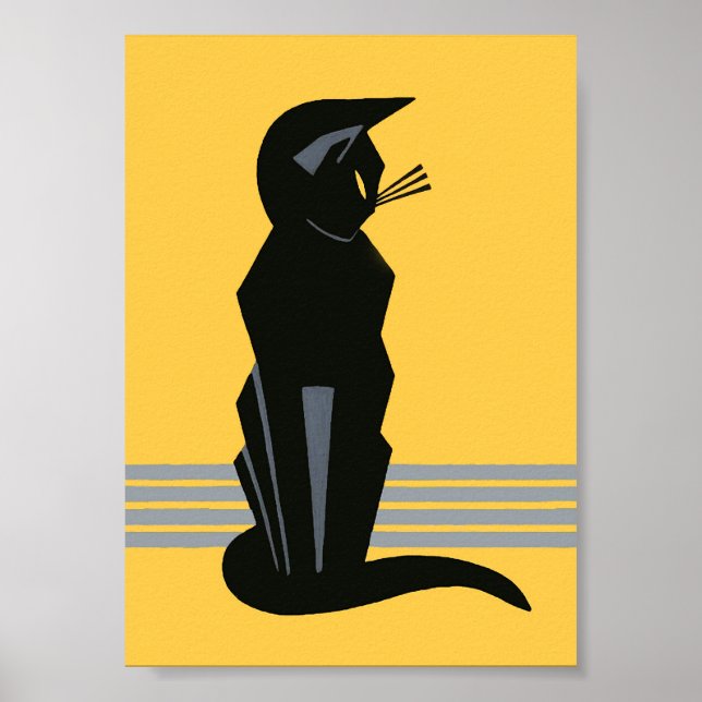 Póster Black Cat Art Deco Poster de animales de época (Frente)