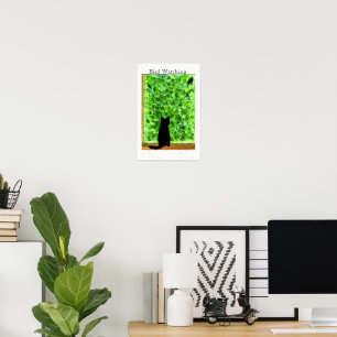 Póster Black Cat Bird Watchdog Fun Animal Art