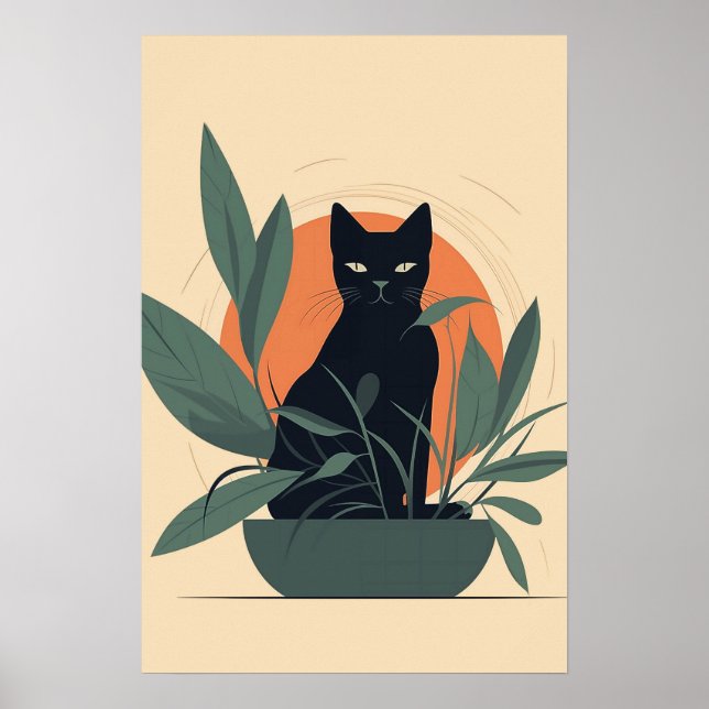 Póster Black Cat Botanical Minimal Plant Lover (Frente)