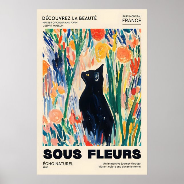 Póster Black Cat Floral Art Print French Expressionism (Frente)