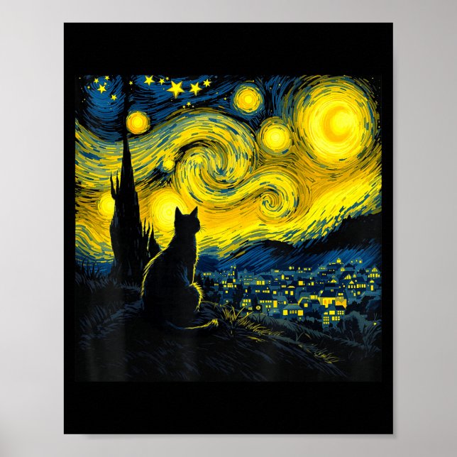 Póster Black Cat Funny Cat Lover Mom Daddy Starry Night V (Frente)