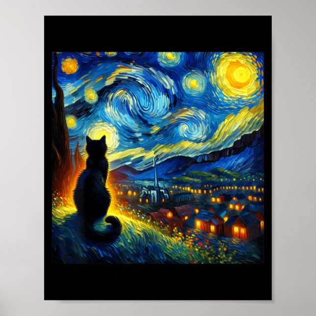 Póster Black Cat Funny Cat Lover Mom Daddy Starry Night V (Frente)