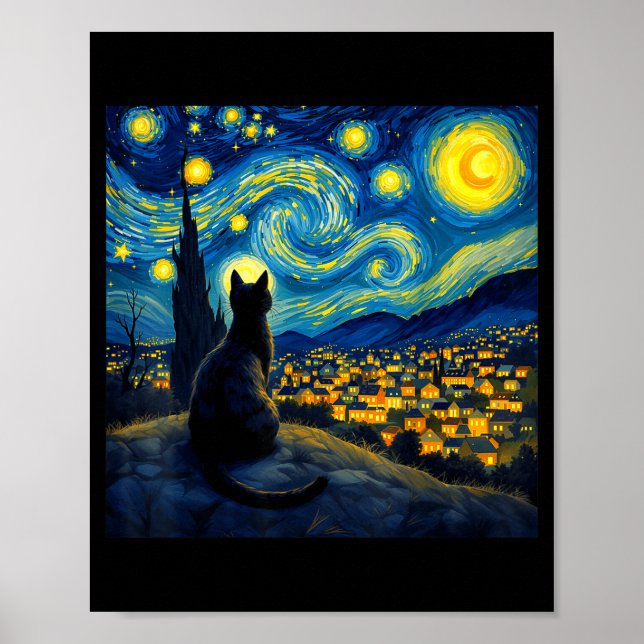 Póster Black Cat Funny Cat Lover Mom Daddy Starry Night V (Frente)