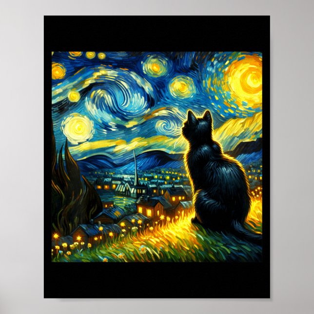 Póster Black Cat Funny Cat Lover Mom Daddy Starry Night V (Frente)