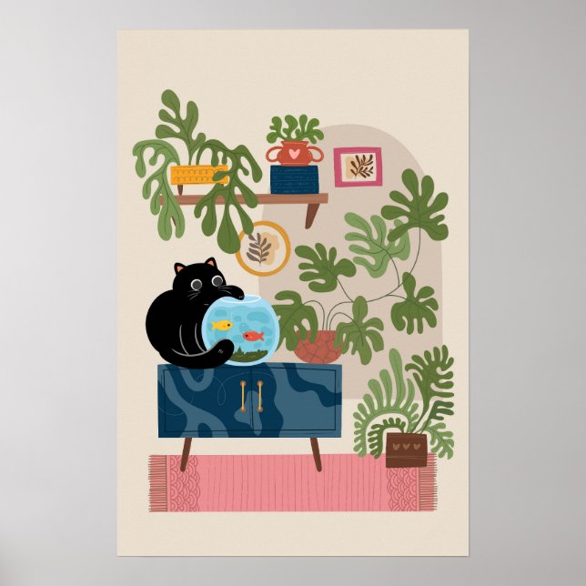 Póster Black Cat Goldfish Playful Cat Lover (Frente)