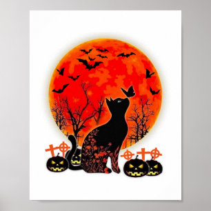 Póster Black Cat Halloween Calabaza Moon Spooy