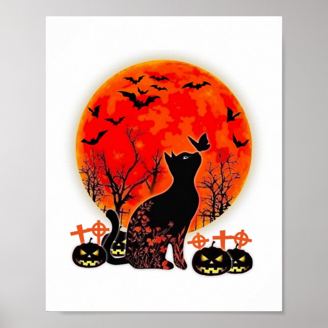 Póster Black Cat Halloween Calabaza Moon Spooy (Frente)