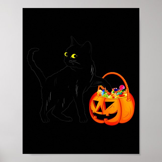 Póster Black Cat Halloween Candy Pumpkin Bag Sweet Lollip (Frente)