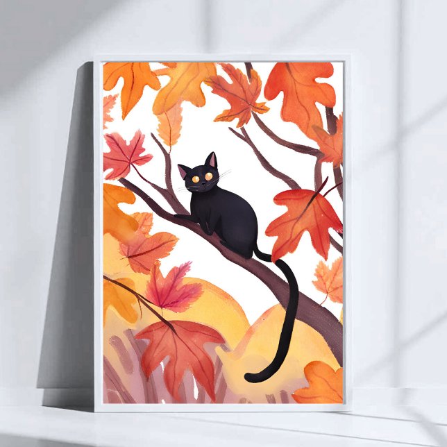 Póster Black Cat in a Tree | Fall Autumn Spooky Cute (Subido por el creador)