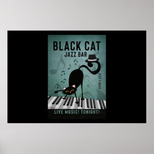 Póster Black Cat Jazz Bar Funny Black Cat Jugando Piano