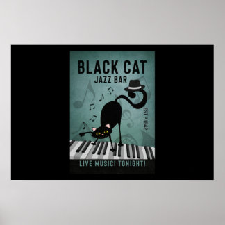 Póster Black Cat Jazz Bar Funny Black Cat Jugando Piano
