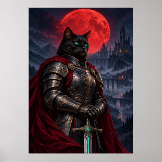 Póster Black Cat Knight Dark Fantasy Art Poster