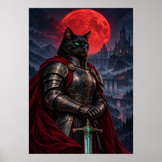 Póster Black Cat Knight Dark Fantasy Art Poster (Frente)