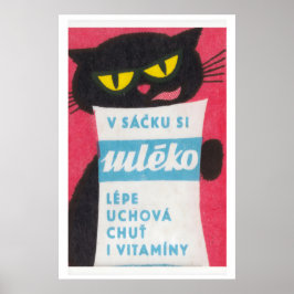 Póster Black Cat Licking Milk Bag - Matchbox Print