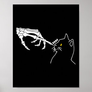 Póster Black Cat Lover Skeleton Hand Boop Funny Halloween