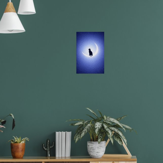 Póster Black Cat Moon Wall Art – Celestial Blue Decor (Salón 1)