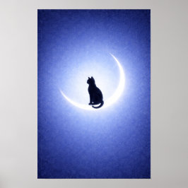 Póster Black Cat Moon Wall Art – Celestial Blue Decor