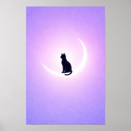 Póster Black Cat Moon Wall Art – Lavender Bedroom Decor