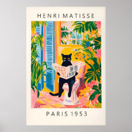 Póster Black Cat on Toilet Mattise Style Bathroom Print