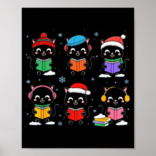 Póster Black Cat Reading Book Christmas For Bookworm Cat  (Frente)