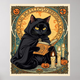 Póster Black Cat Reading The Jack o lantern Journal